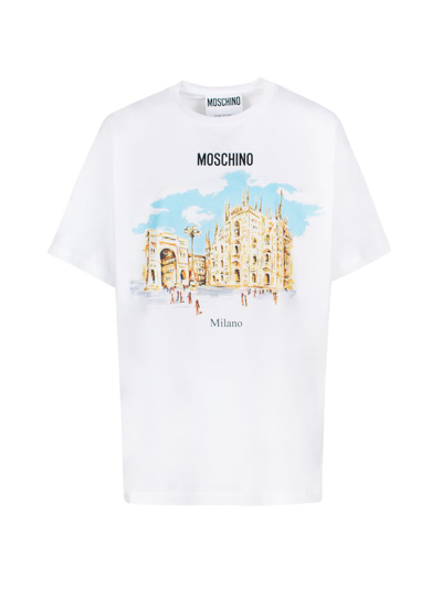 Moschino Illustration Printed Crewneck T In White