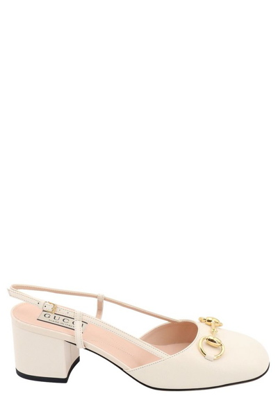 Gucci Baby 75mm Horse Bit Slingback Pumps In Mystic White
