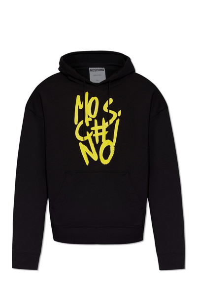 Moschino Logo Printed Drawstring Hoodie In Black