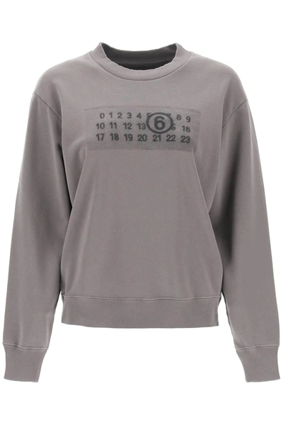 Mm6 Maison Margiela Sweatshirt With Numeric Logo Print In Beige