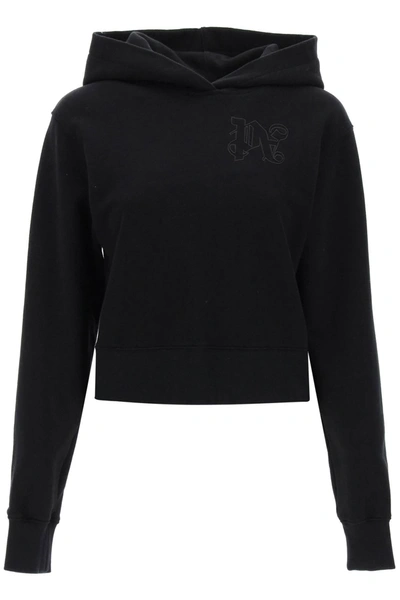 Palm Angels Monogram Embroidered Hoodie In Black Black