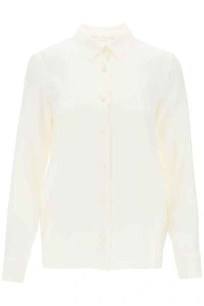 Palm Angels Monogram Satin Shirt In Bianco