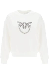 Pinko Love Birds-beaded Cotton Sweatshirt In White