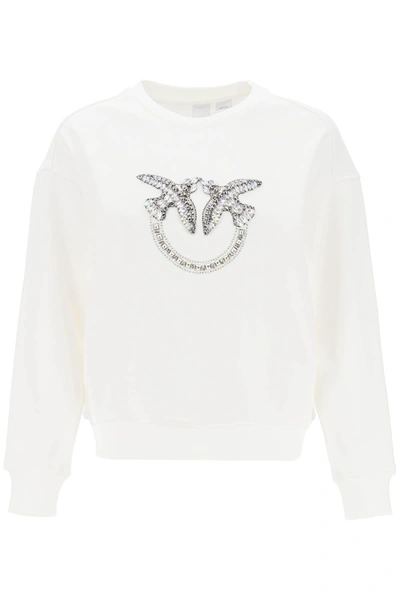 Pinko Nelly Sweatshirt With Love Birds Embroidery In White