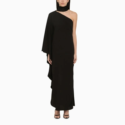 Taller Marmo Bolkan Scarf-detailed One-shoulder Ruffled Crepe Gown In Black