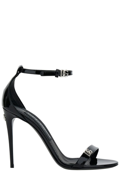 Dolce & Gabbana Logo Plaque Ankle Strap Sandals In Black