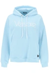 Versace 1978 Re-edition Logo-embroidered Hoodie In Pale Blue+bianco