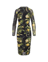 ROBERTO CAVALLI MIDI BLACK STRETCH DRESS WITH LEMONS PRINT