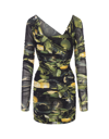 ROBERTO CAVALLI SHORT BLACK STRETCH DRESS WITH LEMONS PRINT