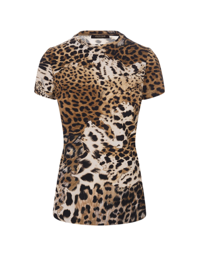 Roberto Cavalli T-shirt With Leopard Print In Brown
