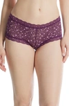 Hanky Panky Leopard Cross-dyed Lace Boyshort In Black Tulip/ Lavender Tea