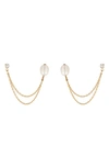 Ettika Cz & Imitation Pearl Double Chain Drop Earrings In Gold