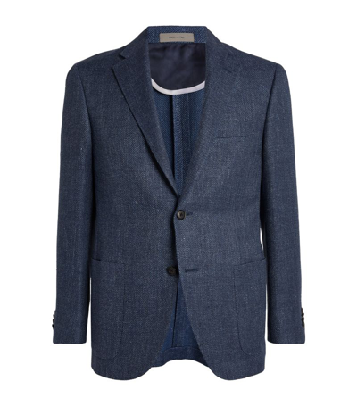 Corneliani Wool-linen Twill Blazer In Blue