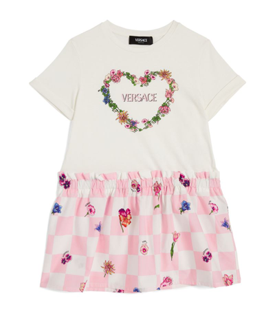 Young Versace Kids' Floral-print Check T-shirt Dress (4-14 Years) In Pink