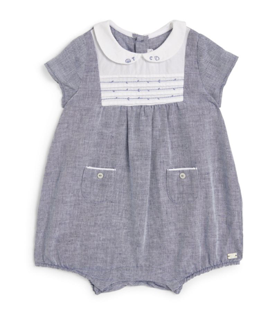 Tartine Et Chocolat Cotton-linen Smocked Playsuit (0-18 Months) In Blue