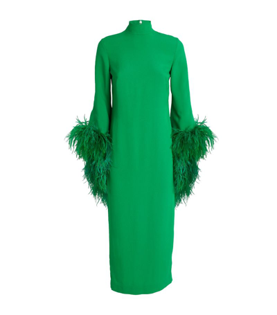 Taller Marmo Feather-trim Del Rio Midi Dress In Green