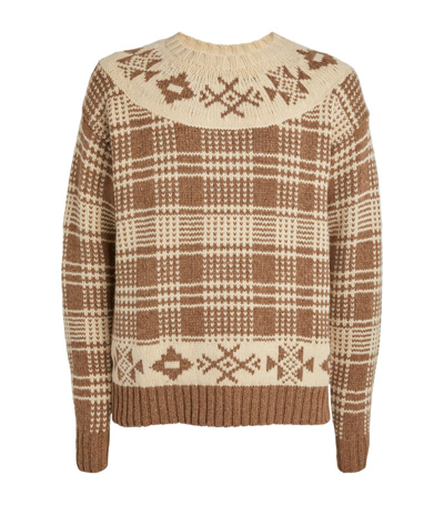 Polo Ralph Lauren Checked Wool And Linen-blend Sweater In Brown