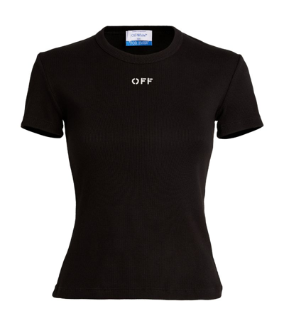 Off-white Ribbed Logo T-shirt In Black