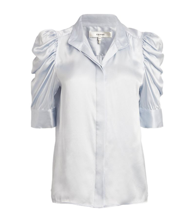 Frame Womens Denim Blue Gillian Puff-shoulder Relaxed-fit Silk Shirt