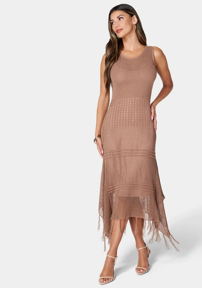 Bebe Crochet Fringe Resort Maxi Dress In Baltic Amber