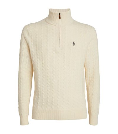 Polo Ralph Lauren Wool-cotton Quarter-zip Sweater In Ivory