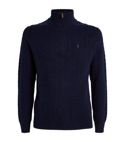 Polo Ralph Lauren Wool-cotton Quarter-zip Sweater In Blue