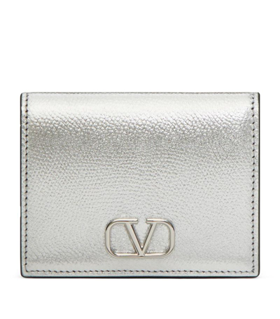 Valentino Garavani Leather Vlogo Bifold Wallet In Metallic