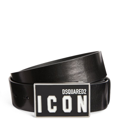 Dsquared2 Leather Icon Belt In Black
