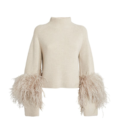 Lapointe Feather-trim Slit-sleeve Crop Sweater In Melange Gray