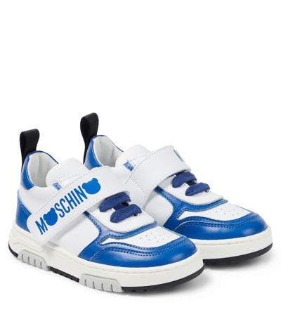 Moschino Kids' Logo Leather Sneakers In White
