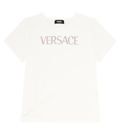Versace Kids' Logo Cotton-blend Jersey T-shirt In Bianco