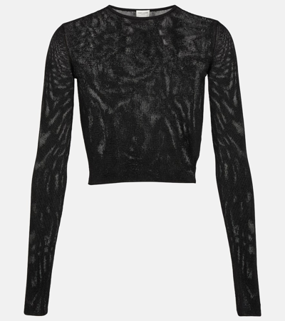 Saint Laurent Sheer Cropped Sweater In Black