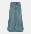 Ganni Pleated Denim Midi Skirt In Blue