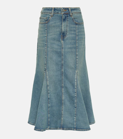 Ganni Blue Denim Midi Skirt In Light Blue