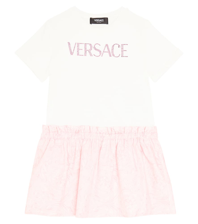 Versace Kids' Logo Cotton-blend Dress In White