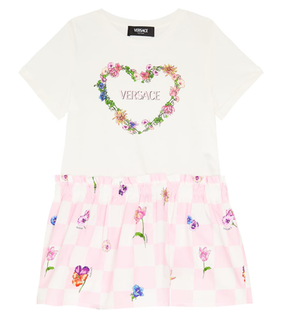 Versace Kids' White Dress For Girl With Multicolor Print