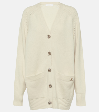 Chloé Pointelle-trimmed Cashmere Cardigan In Neutrals