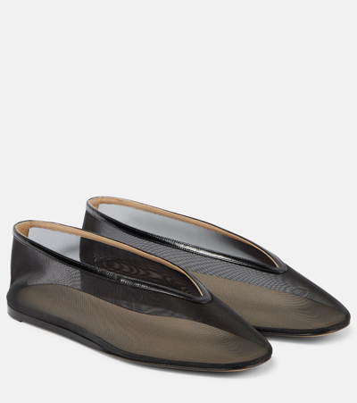 Le Monde Beryl Luna Leather-trimmed Mesh Ballet Flats In Black