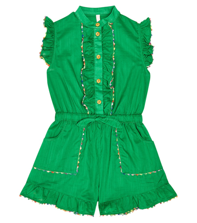 Zimmermann Kids' Junie Frill-trimmed Floral Cotton Playsuit In Green