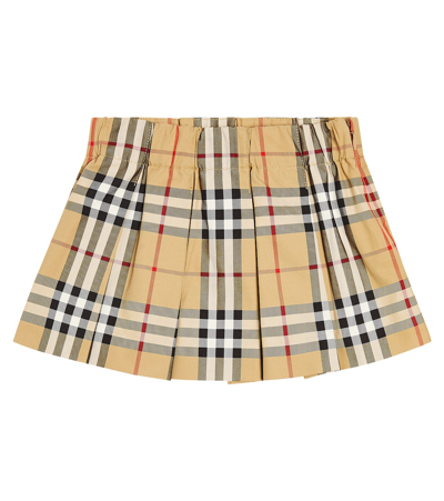 Burberry Baby  Check Pleated Cotton Skirt In Multicoloured