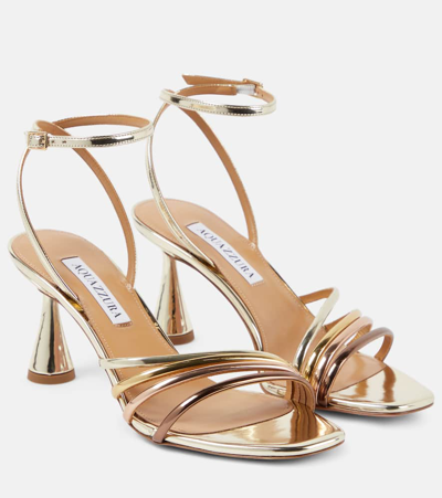 Aquazzura Latour 75 Mirrored Leather Sandals In Metallic