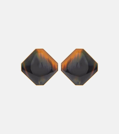 Saint Laurent Octagon Embellished Clip-on Earrings In Brown