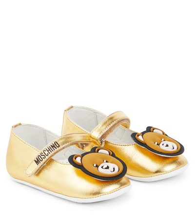 Moschino Baby Metallic Ballet Flats In Gold