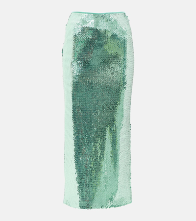 David Koma Sequined Midi Skirt In Green