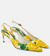 Dolce & Gabbana Floral-print Leather Slingback Pumps In Multicoloured