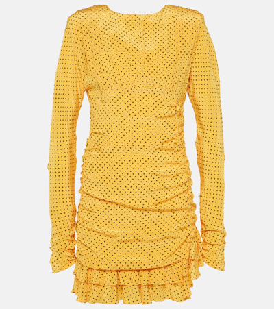 Alessandra Rich Polka-dot Ruffled Silk Minidress In Yellow