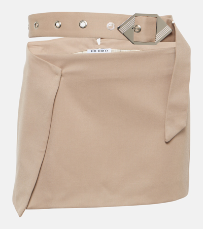 Attico Gabardine Cutout Belted Mini Skirt In Beige