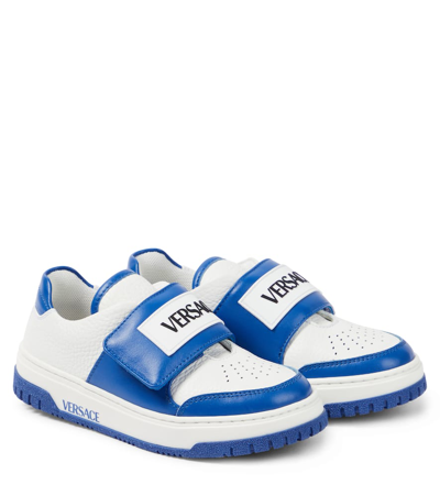 Versace Kids' Leather Sneakers In Blue