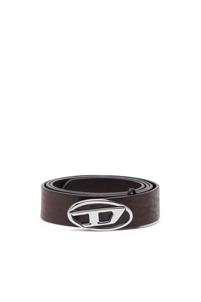 Diesel Reversible Leather Belt With Oval D Logo In Marrone