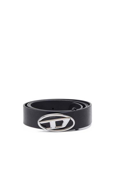 Diesel Reversible Leather Belt With Oval D Logo In Black